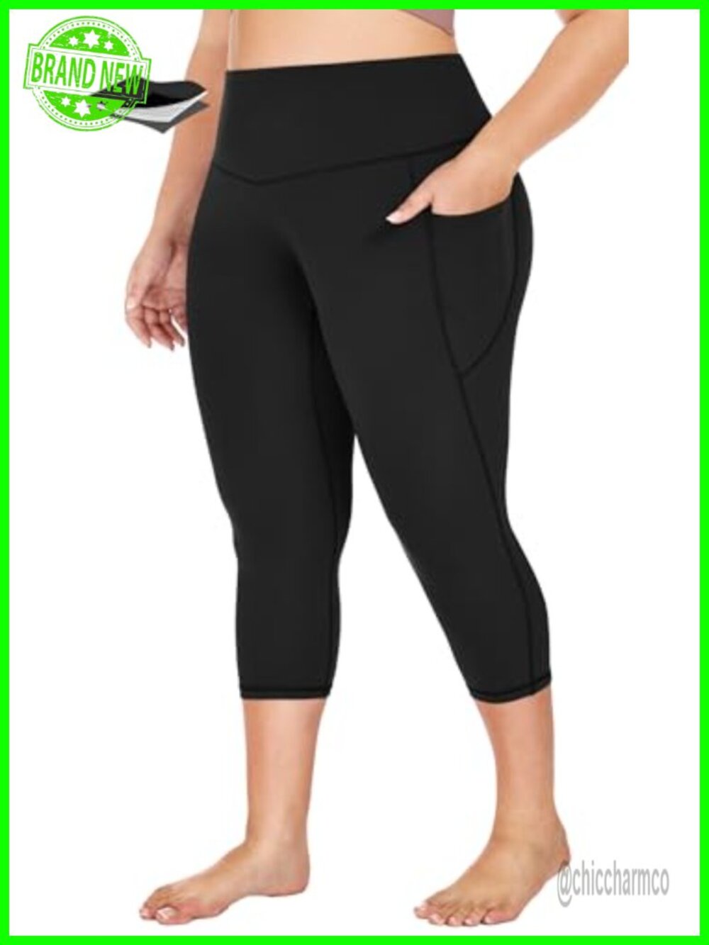 Plus Size Capri Leggings Tummy Control with Pockets High Rise